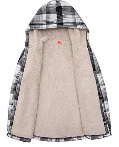 Image of ZENTHACE Boys Sherpa Fleece Lined Flannel Plaid Button Down Shirt Jacket,Hooded Flannel Shirt with Hand Pockets