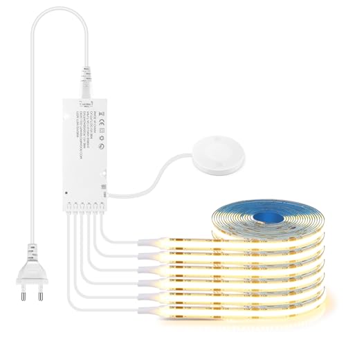 AIMENGTE COB LED Strip 2m, 6 Rollen 12V Warmweiß Akustikpaneele Schneidbar COB LED Streifen, with Berühren und Hand Sweep Dimmer Schalten, für Weinschränke, Regale, Schränke, Küche Beleuchtung