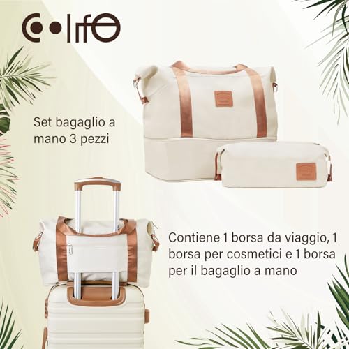 COOLIFE Set Valigie,Set di Valigie,Trolley da Viaggio con TSA Serratura di Sicurezza,1 Espandibile Bagaglio a mano e 1 Borsa da toilette Incluso (Albicocca/Bianco, Set di valigie 3pzs (20"))