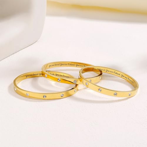 Badu Gold Cuff Bangle Bracelets For Women Non Tarnish Oval 18K Gold Plated Cubic Zirconia Love Stainless Steel Bracelet Designer Jewelry Gift For Teen Girls 6.7Inch thumb #5