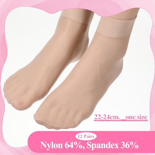Image of 12 Pairs Nylon Socks with Reinforced Toe High Sheer Ankle Socks Ankle Stockings Transparent Sock Thin Sock for Women