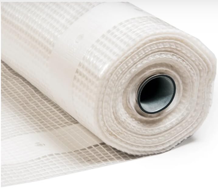 Heavy Duty Scaffold Sheeting – UV Stabilised – 2m x 45m Roll – Clear Polyethylene Building Cover for Weather Protection, Wind Barrier, & Dust Control – Reinforced Eyelets