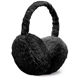 uqtuko paraorecchie invernali, pieghevole paraorecchie donna uomo bambini paraorecchie caldi di peluche plush earmuffs invernali paraorecchie per esterno, taglia unica (nero)