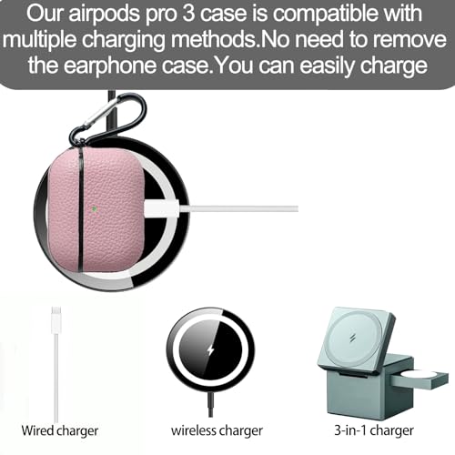 Image of for Leather AirPods Pro 3 Case 2025|Cute Hard Air Pods Pro 3 Case (Model A2700 /A2931)|with Keychain|Retro Airpod 3 Pro Cases for Man Women(Pink)