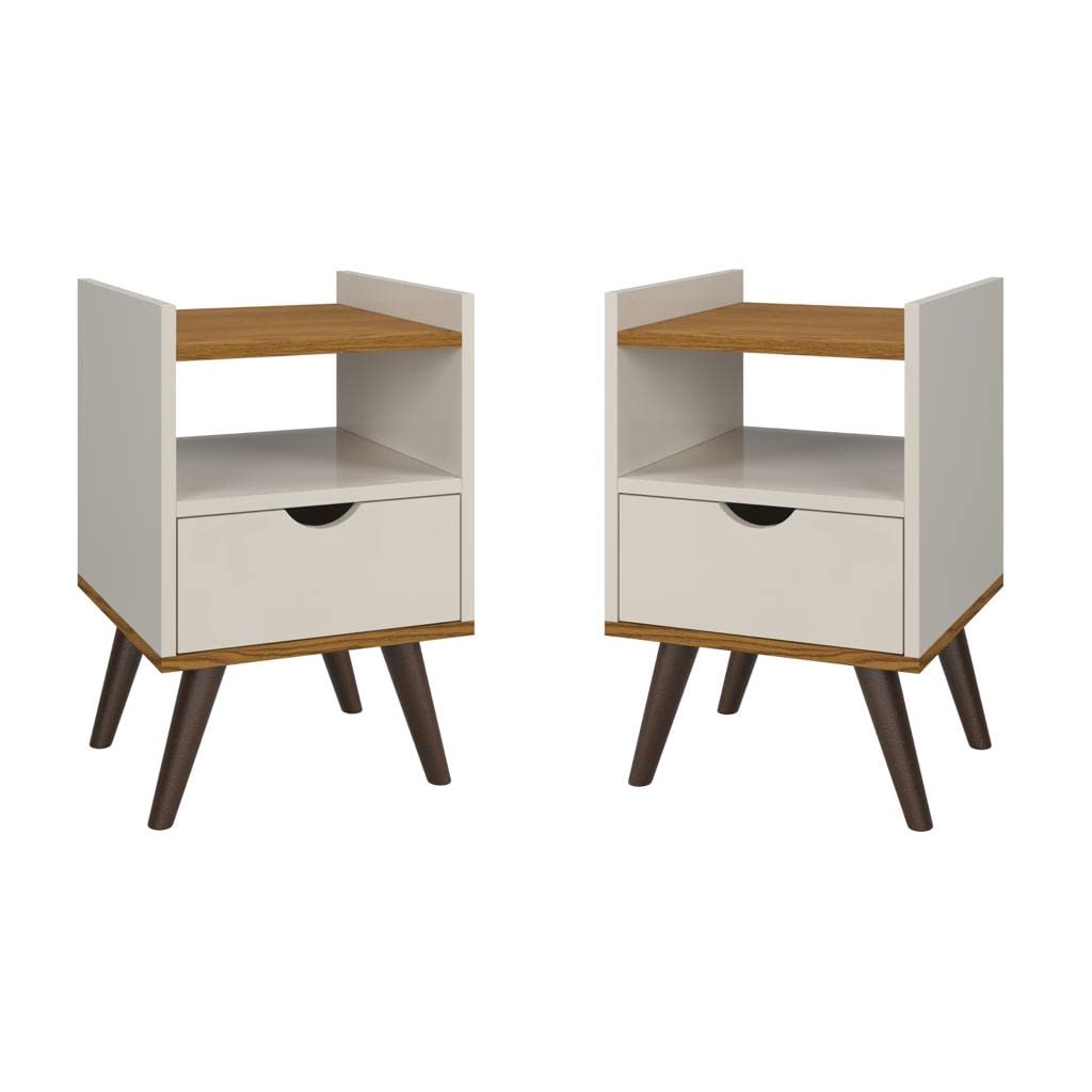 Conjunto 2 Mesa De Cabeceira Madesa Grécia Plus (Off WhiteFreijó)