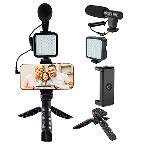 EBSTL Vlogging Kit with Microphone and Light Smartphone Video Kit with Phone Holder and Mini Tripod Camera Video Microphone Kit for iPhone Android and Camera for YouTube TikTok Filming and Vlogging