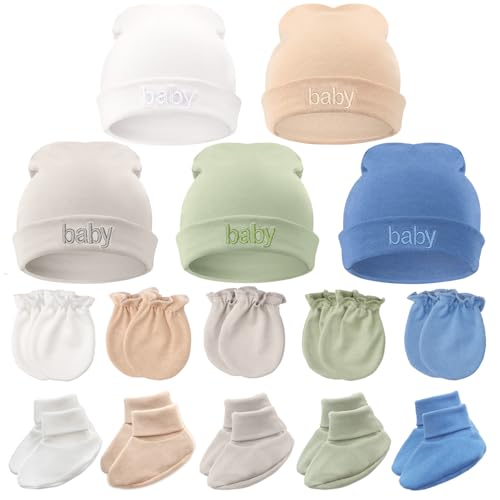 Image of BQUBO Newborn Baby Hat Mittens Socks Set Infant Cotton Beanie Gloves Thick Warm Socks for 0-6 Months Boys Girls