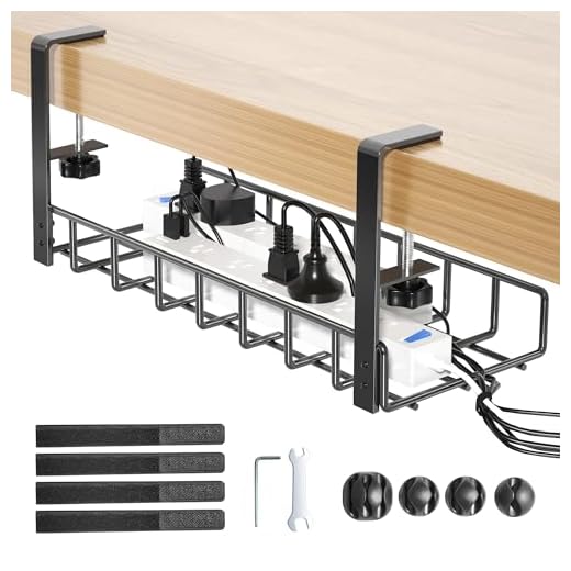 Under Desk Cable Management Tray 1 Pack, Xpatee Upgraded Wire Management No Drill, Cable Tray with Clamp for Desk Wire Management, Computer Cable Rack for Office, Home - No Damage to Desk