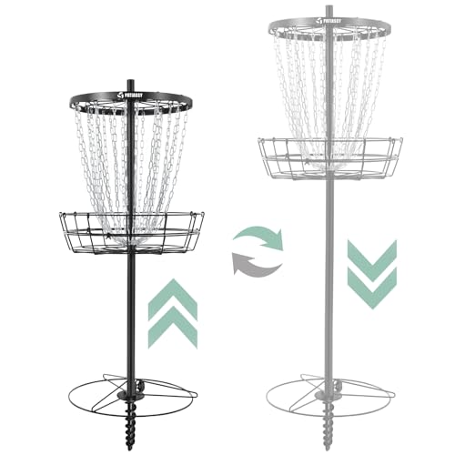 Patiassy Disc Golf Basket with 24/12 Heavy Duty Chains, Portable Disc Golf Target with Adjustable Height, Durable Practice Goal with Ground Stake for Backyard Outdoor