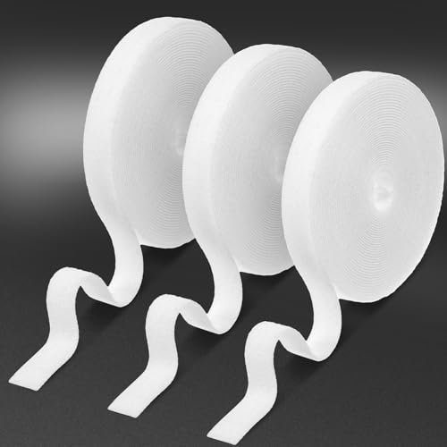 Image of 3PCS Hook and Loop Roll Double-Sided Straps Self-Gripping Tape Fastener Roll Cut to Length Quick Wrap Cable Straps Reusable Multi-Purpose Wrap Fasteners for Home Office Fastening Storage
