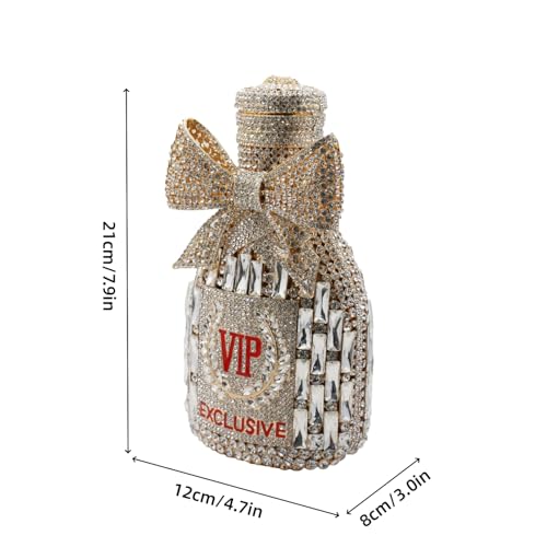 Image of UMREN Women Champagne Bottle Rhinestone Evening Bag Sweet Bow Diamond Clutch Purse Crystal Handbag for Party Cocktail
