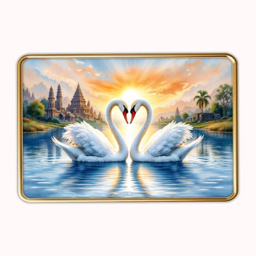 Image of Vastu Swan Pair Photo Frame, Gold, Slim, Sparkle Coated Lamination, 12x18 Inch, for Living Room and Office (Design 7, 30L x 45W cm)