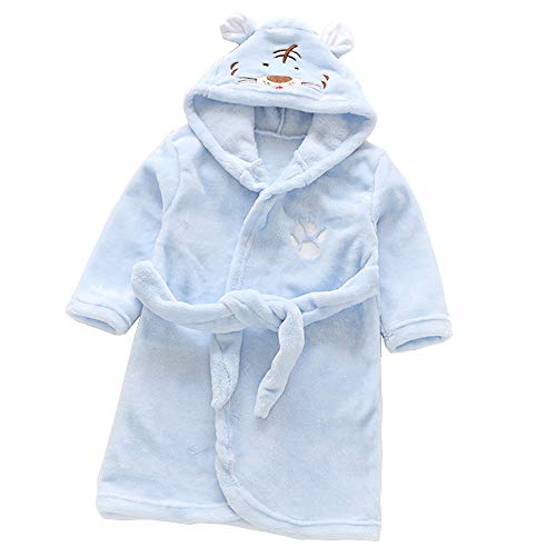 Niños con Capucha Franela Albornoz Invierno Tiger Panda Pijamas y Batas Ropa de Dormir para Niños y Niñas de 3 a 8 Años (Tigre Azul, 8 Years)