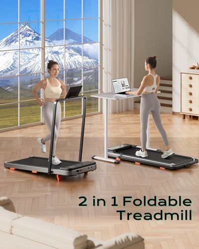 Image of TREAFLOW Walking Pad with Incline, Foldable Treadmill with Handrail for Home Office, Portable Walking Machine, Low Noise, LED Display, 6.2 MPH