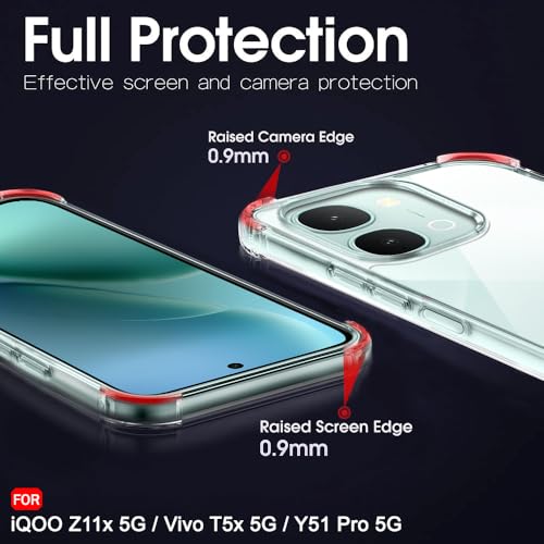 Image of TheGiftKart Crystal Clear Back Cover Case for iQOO Z11x 5G / Vivo T5x 5G / Vivo Y51 Pro 5G | 360 Degree Protection | Shock Proof Design | Transparent Hard Case Cover (PC & TPU, Transparent Bumper)