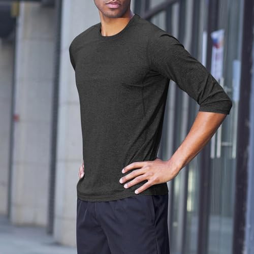 3/4 Sleeve Tops for Men Summer UV Sun Protection Rash Guard Casual Soft Loose Fit Crewneck T Shirt Basic Tees Pullover4