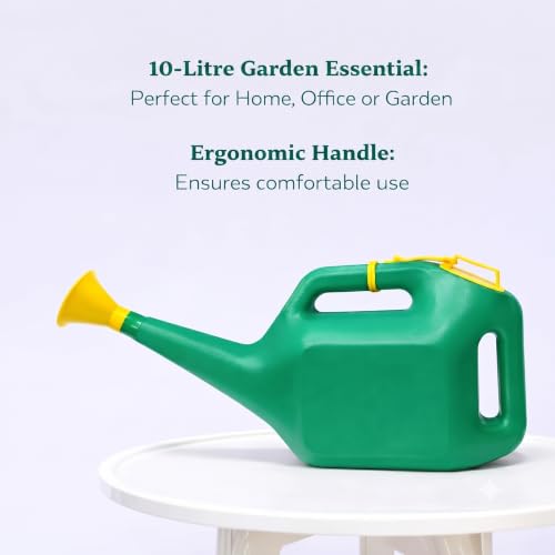 Image of 10 Litre Watering Can for Plants | Heavy Duty Plastic Garden Water Can with Long Spout | Indoor & Outdoor Gardening, Balcony, Home, Nursery (Green)