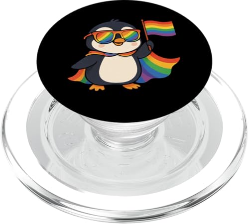 Pingouin Cute Gay Pride LGBT Lunettes de soleil Cape Rainbow Flag PopSockets PopGrip pour MagSafe