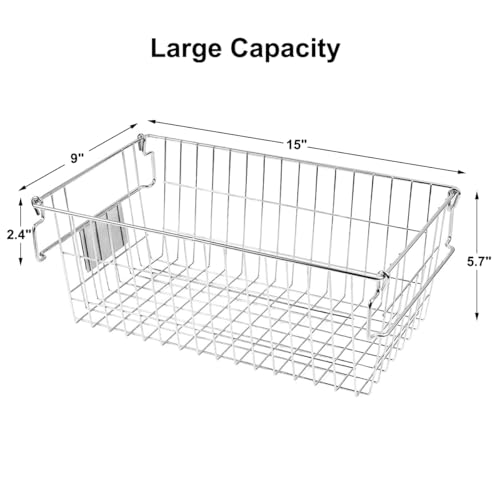 Orgneas Stackable Chest Freezer Organizer Bins, Metal Wire Baskets with Tag Slot for Snacks, Vegetables and Fruits, Large Size 2 Sets