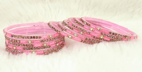 Glass Bangles Combo Set with Zircon Stone for Wedding & Party