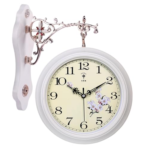 simerlook 壁掛け時計 両面時計 両面壁掛け時計 アンティーク 両面創意クロック インテリア 時計 両面時計ウッド フレーム 静音 連続秒針 クラシック プレゼントホーム 学校用 教室 部屋装飾 (B)