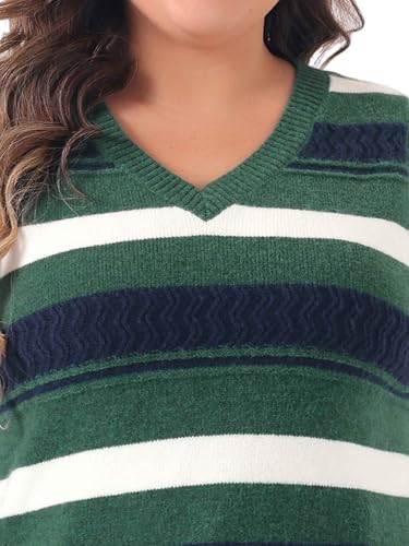 Image of Agnes Orinda Plus Size Sweaters for Women Sleeveless V Neck Striped Knit Casual Pullover Sweater Vests