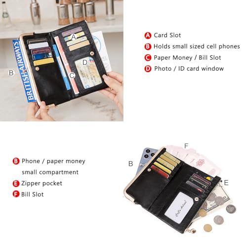 Image of Vintage Wallets for Women Large Bifold Kiss Lock Wallet for Women Leather Zip Clutch Coin Purse