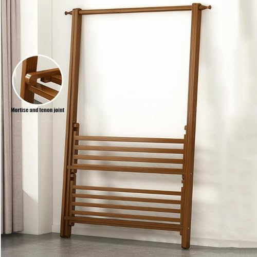 Perchero plegable de madera extragrande con almacenamiento de doble capa y dos niveles 5