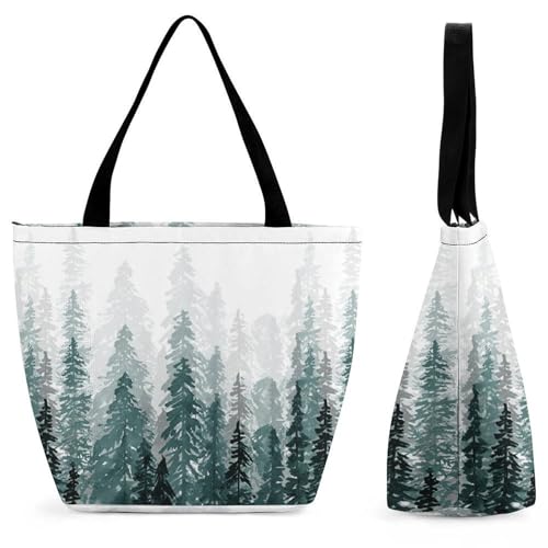 Sac de shopping pour femme grand format imprimé arbre vert et blanc de voyage