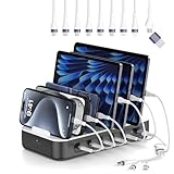 4smarts 100W USB C Charging Station for Multiple Devices, 6 Port Multi Device Fast Charging Hub, Office & Home Workstations for iPhone iPad Tablets Android Devices Space Grey (6 Cables Included)