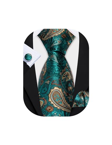 Image of Barry.Wang Men Tie Set Paisley Silk Necktie Pocket Square Cufflinks Formal Wedding Business Party