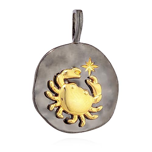 NKlaus 17mm Kettenanhänger Sternzeichen Krebs 925 Silber Zodiac schwarz gold Astroligie 13985