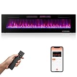 COSTWAY Ultra-Thin Smart WiFi Electric Fireplace 72-inch Wide, Compatible with Alexa & Google Assistant, 750W/1500W Fireplace Heater with 12 Flame and Flame Bed Colors, Remote/APP Control, Black