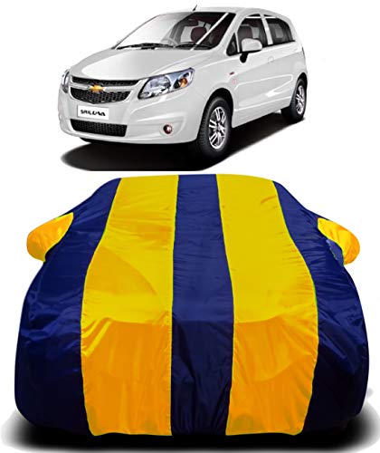 Image of Waterproof Car Cover with Ultra Surface Body Protection (Yellow Stripes) Suitable for (Chevrolet Sail UVA)