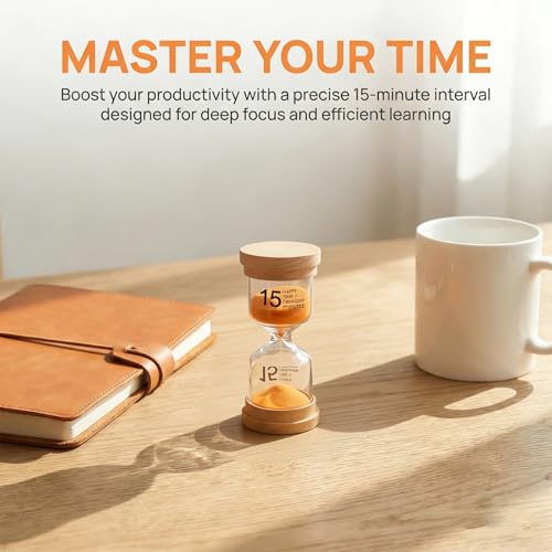 CAXUSD 15 Minute Wooden Hourglass Timer with Silent Fine Grain Flow, Multi-Scene Utility Sandglass for Classroom, Office, Studying, and Elegant Orange Wood and Glass Sand Timer for Time - Image 8