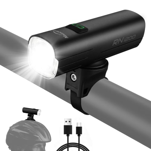Magicshine RN 1200 Bike Light 1200 LM IPX7 for Road Mountain Night Riding​ | Anti-glare,4000mAh Battery USB-C Charge & Discharge,5 Flash Modes, Powerful Bicycle Headlight for Garmin, Aluminum Shell