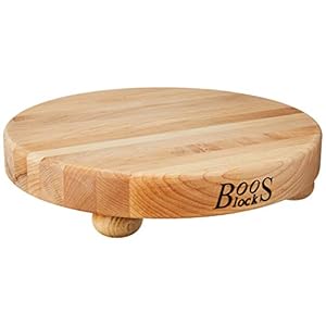 John Boos Boos Block B Series Round Wood Cutting Board with Feet, 1.5-Inch Thickness, 12″ x 12″ x 1 1/2″, Maple