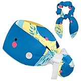 Uniwhale Narwhal Adjustable Working Cap with Ponytail Holder, Scrub Cap with Bowknot Scrunchie Set for Women, One Size