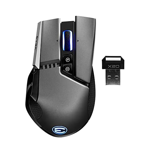 EVGA X20 Wireless Gaming Mouse, Wireless, Grey, Customizable, 16,000 DPI, 5 Profiles, 10 Buttons, Ergonomic 903-T1-20GR-KR