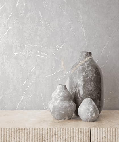 marburg Papel pintado gris y blanco brillante, aspecto industrial moderno, para salón, dormitorio, cocina, 10,05 x 0,53 m