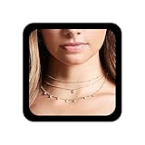 Allereyae Gargantilla de cristal con capas de estilo bohemio, collar con perlas doradas, cadena de perlas multicapas, collar con puntos de diamantes de imitación, cadena para mujeres y niñas