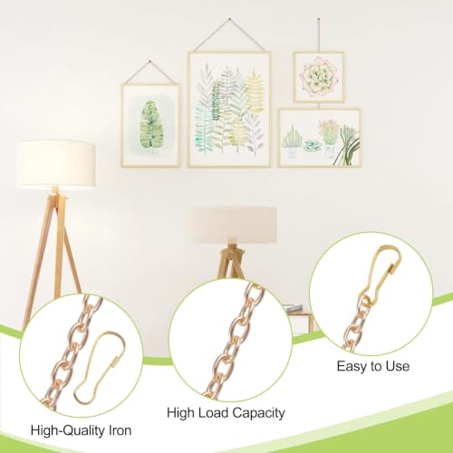 Image of Picture Hanging Kit with 8Pcs Picture Hanging Chains & 20Pcs Small Hooks, Heavy Duty Metal Display Chain for Photo Frames Artworks Mirror(Gold,50CM)