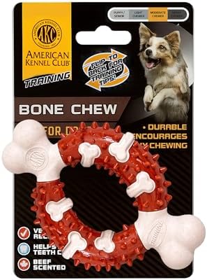 American Kennel Club Training Dog Chew Toy, Wood Chip Bone Ring w...