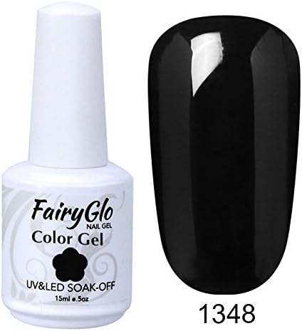 FairyGlo Gel Nail Polish Colour Coat Varnish Soak Off UV LED Beauty Salon Manicure Decor Nail Art 15ml Balck 1348