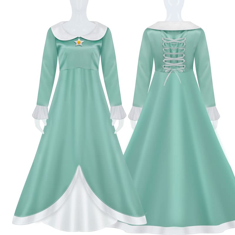 PAINEOMN Princess Dress for Women Halloween Princess Cosplay Costume Crown Earrings Gloves Set Adult Fancy Dress Suit: Princess Daisy Medium