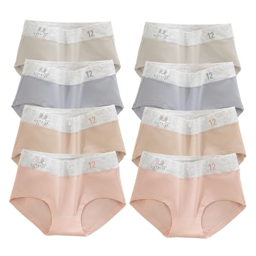 Girls Cotton Comfort Underwear, 8-16 Years old kids panties for teen girl, 8-Pack, Neutral Colors