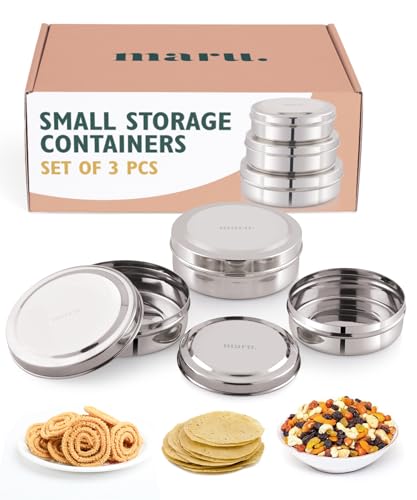MARU Stainless Steel Airtight Food Storage Containers - Kitchen Set with Lids, Ideal for Flour Storage, Perfect Kitchen Canisters for Food Storage Set of 3Pcs (300ML, 475ML, 600ML)