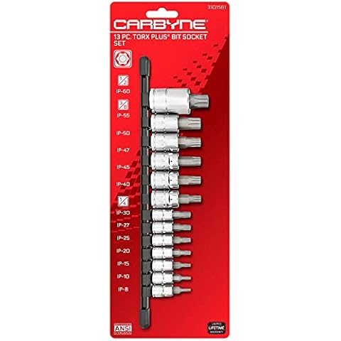 CARBYNE Torx Plus (aka 6 Lobe) Bit Socket Set - 13 Piece, TP-8/IP-8 to TP-60/IP-60, S2 Steel Bits, CRV Sockets | 1/4-inch, 3/8-inch & 1/2-inch Drive Cover