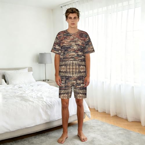 Ensemble pyjama short homme manches courtes imprimé brique - 3