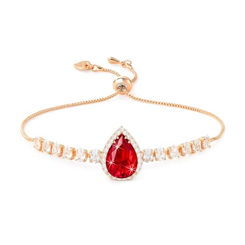 Linawe Bracelet à breloques en cristal rouge et diamant, bracelets en or rose pour femmes, ensemble de bracelets à chaîne en moissanite et pierre de...